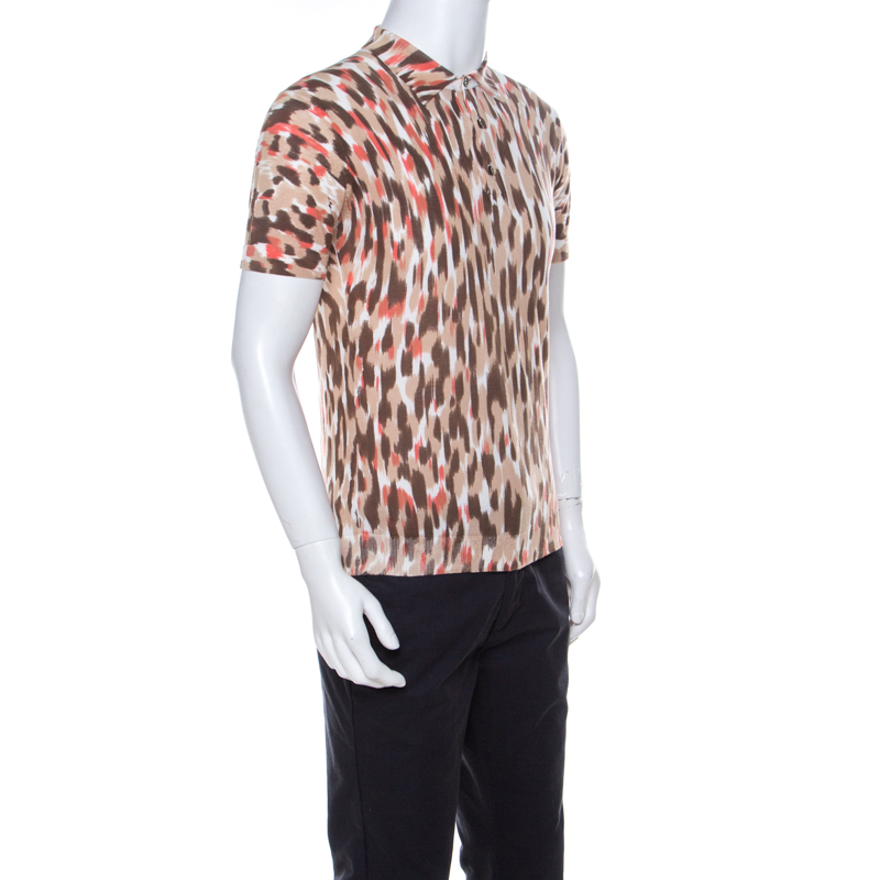 

Class by Roberto Cavalli Brown Ikkat Leopard Print Cotton Polo T-Shirt, Multicolor