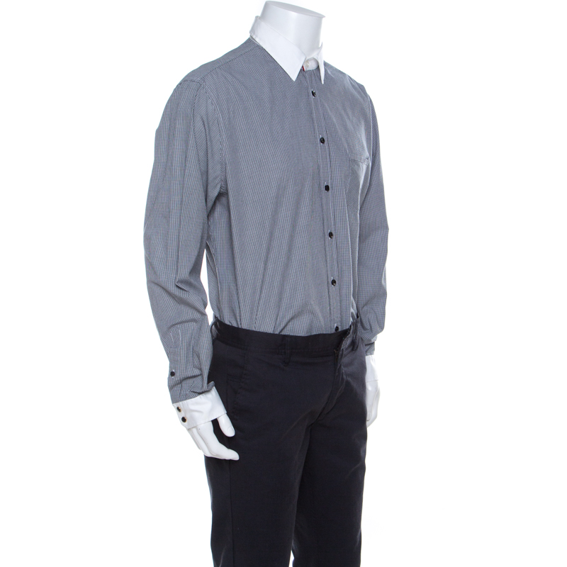 

Class by Roberto Cavalli Gingham Checked Cotton Contrast Collar Shirt 3XL, Black