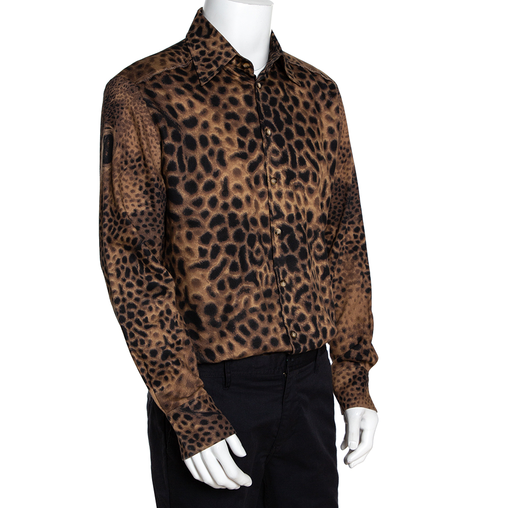 

Class by Roberto Cavalli Brown Cotton Animal Print Shirt