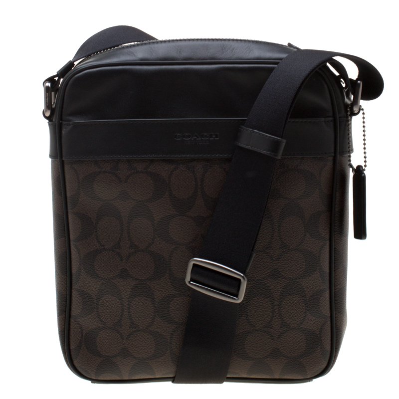 Coach Brown/Black Signature Coated Canvas and Leather Flight Messenger ...
