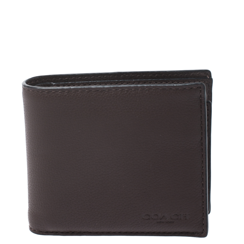 Pre-owned Coach Dark Brown Leather Compact Bifold Wallet | ModeSens