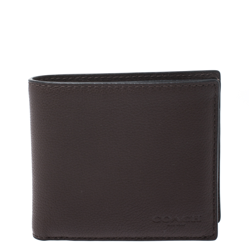 Coach Dark Brown Leather Compact Bifold Wallet