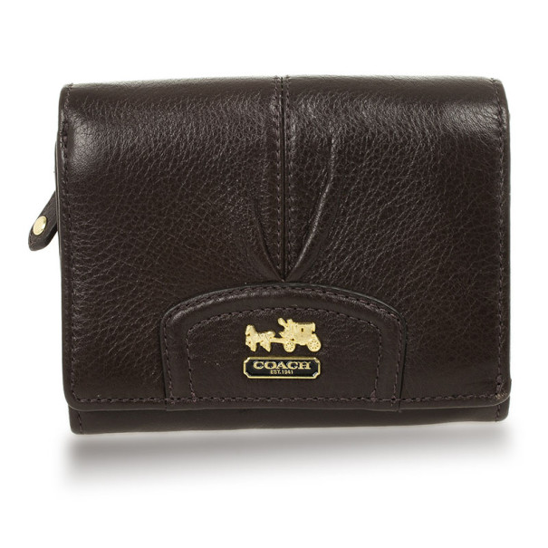 Pre Owned Coach Brown Ashley Leather Compact Clutch Wallet