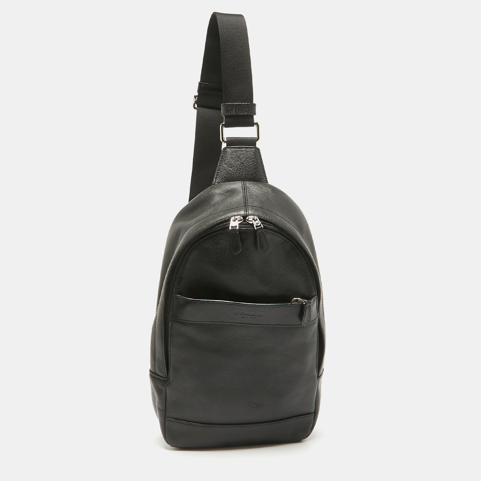 

Coach Black Leather and Mesh Charles Sling Backpack