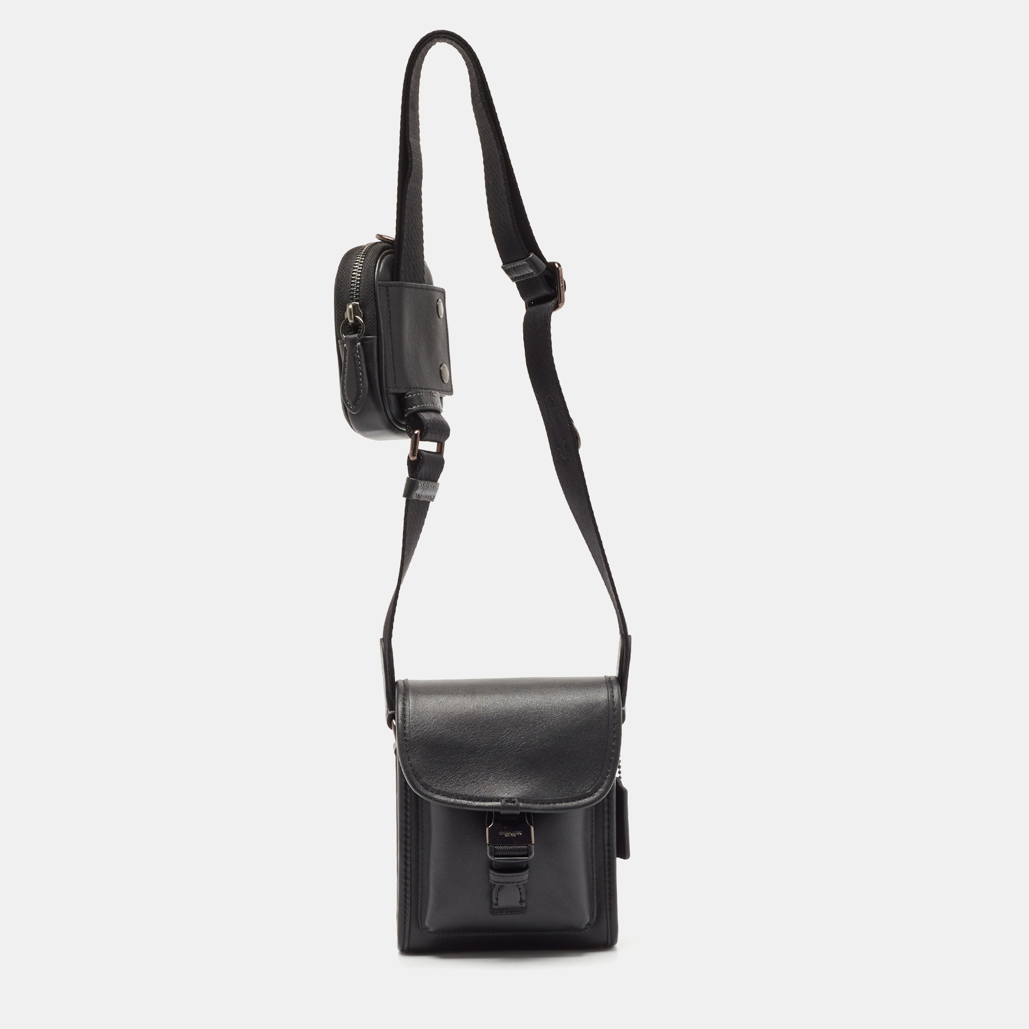 

Coach Black Leather Charter North South Crossbody Bag