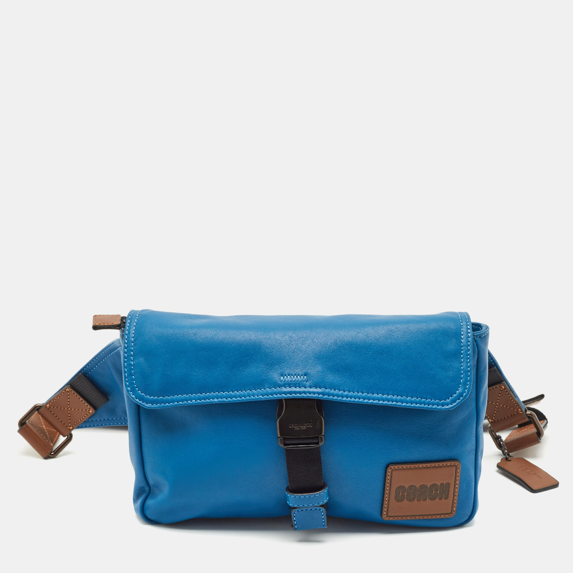 

Coach Blue/Brown Leather Pacer Belt Bag