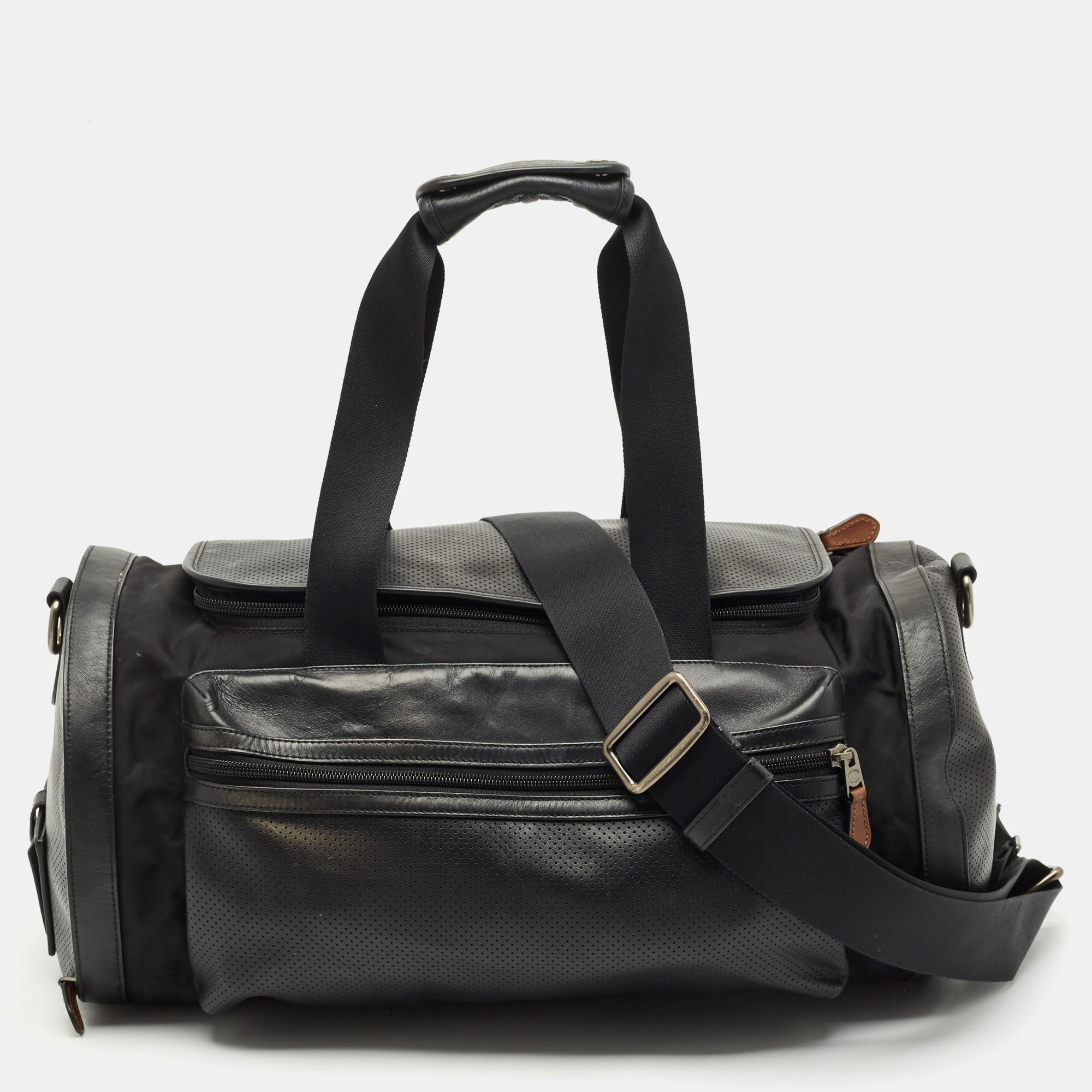 

Coach Black Perforated Leather and Nylon Terrain Trek Duffel Bag