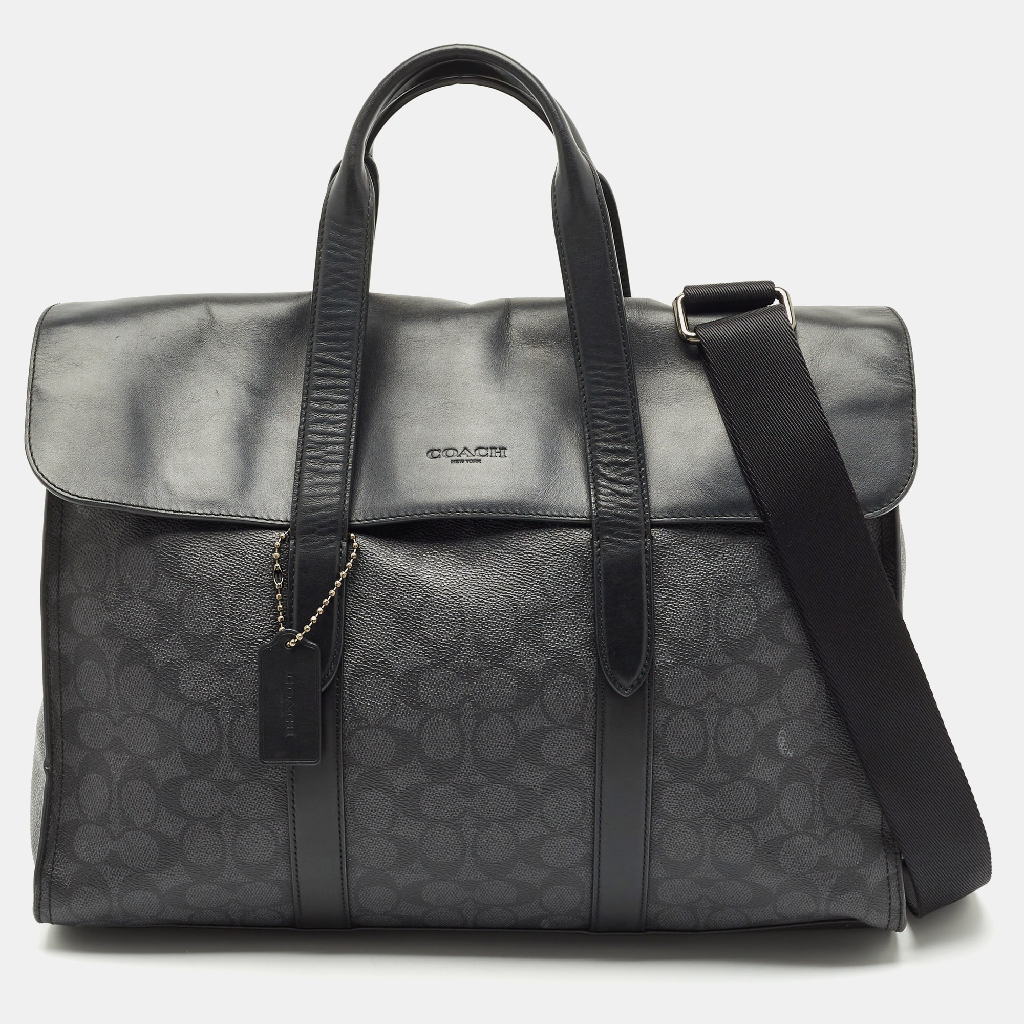 

Coach Black Signature Coated Canvas and Leather Metropolitan Portfolio Briefcases Bag