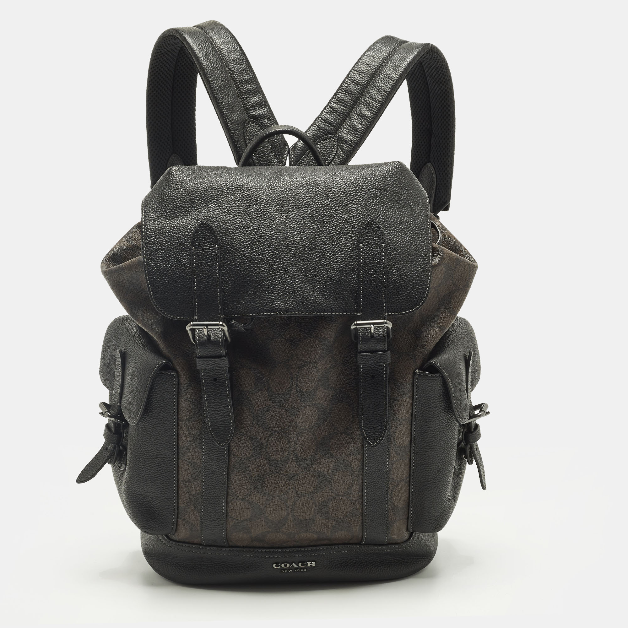 

Coach Hudson Black/Brown Signature Coated Canvas and Leather Backpack