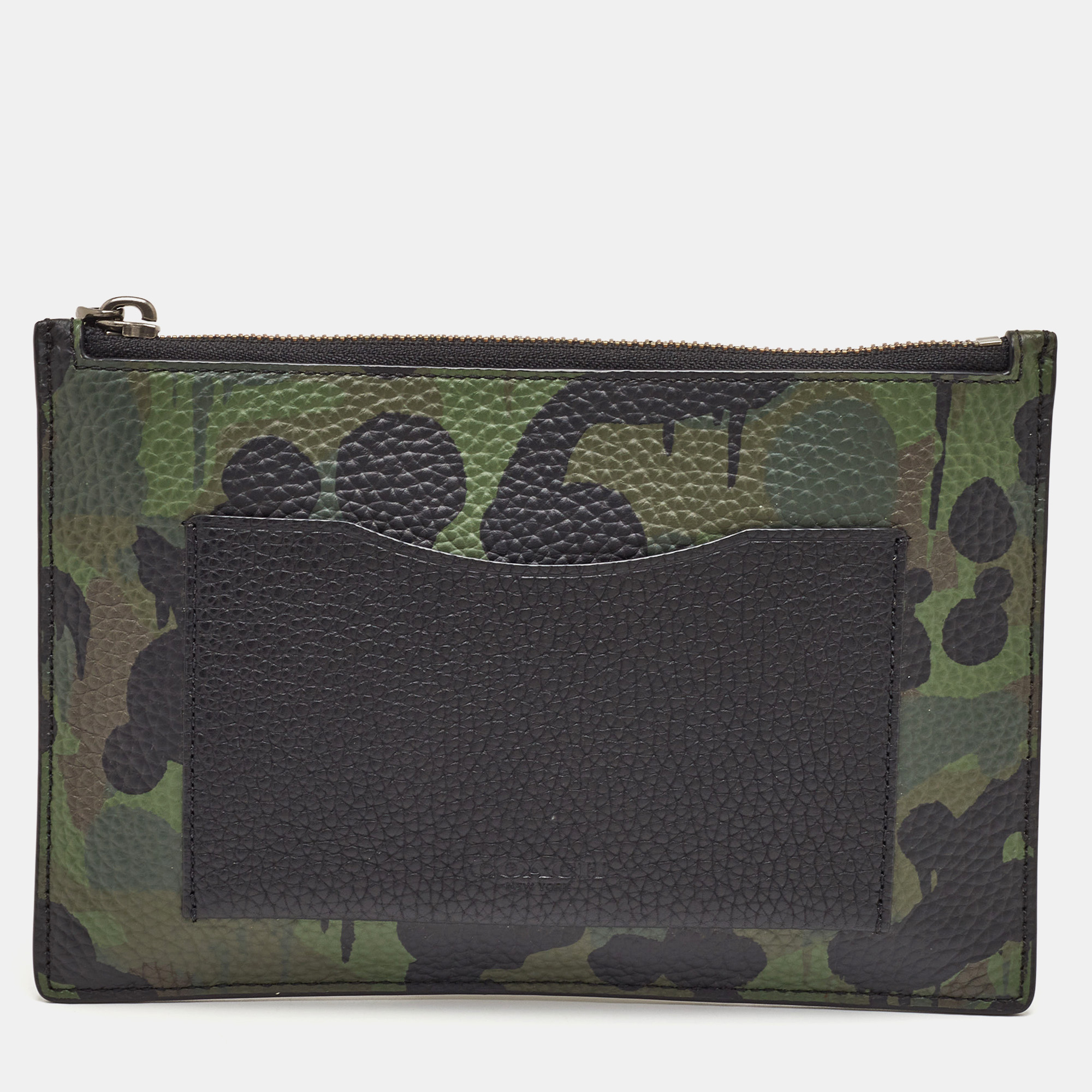 

Coach Green/Black Camouflage Print Leather Zip Pouch
