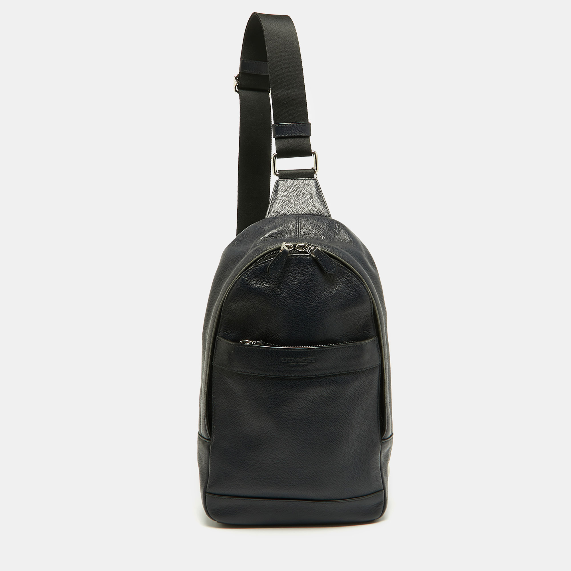 

Coach Charles Navy Blue Leather and Mesh Sling Backpack