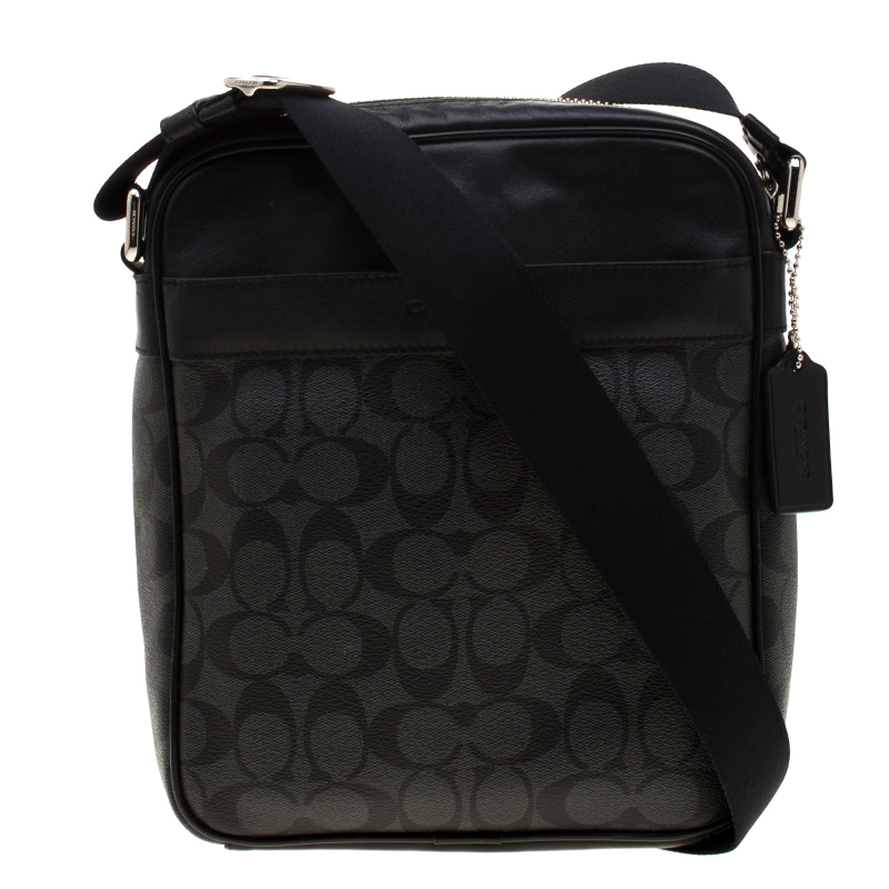 Coach Charcoal Signature Coated Canvas and Leather Flight Messenger Bag ...