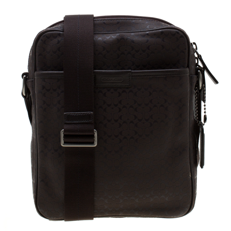 Coach Brown Signature Embossed PVC Heritage Crossbody Bag