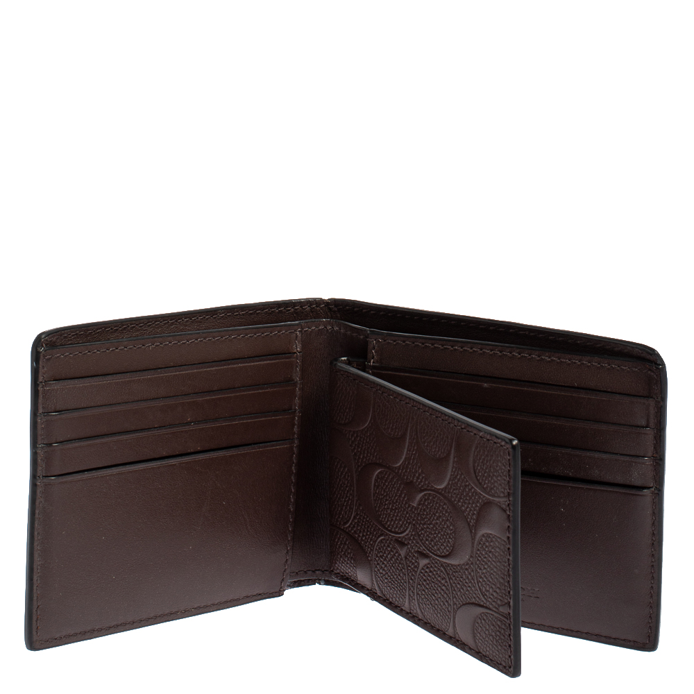 

Coach Dark Brown Signature Leather ID Compact Bifold Wallet