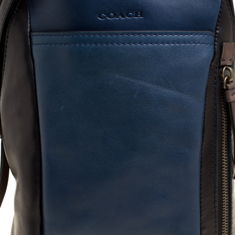 Coach Black/Blue Leather and Suede Thompson Sling Backpack