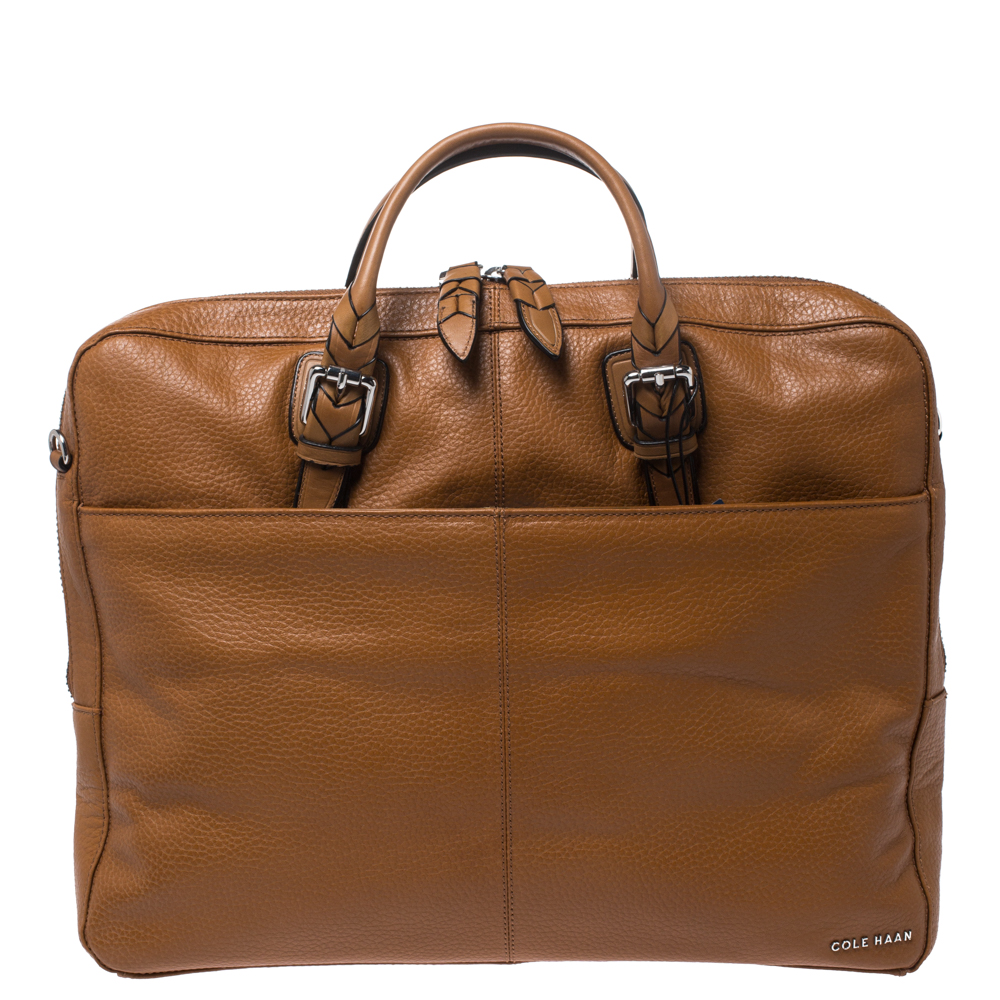 Cole Haan Light Brown Leather Laptop Briefcase Bag