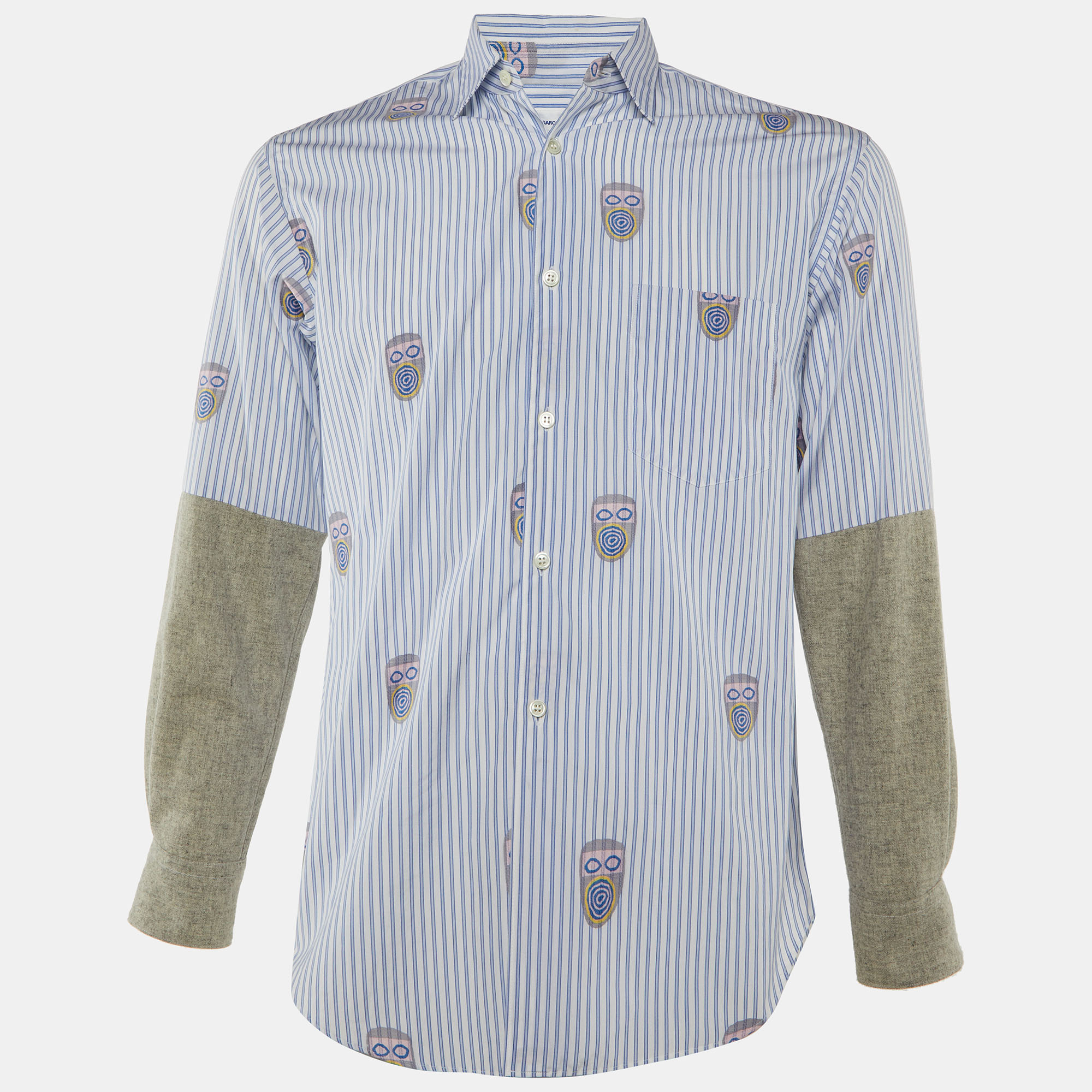 

Comme des Garçons White & Blue Striped Contrast Sleeve Detail Shirt XS