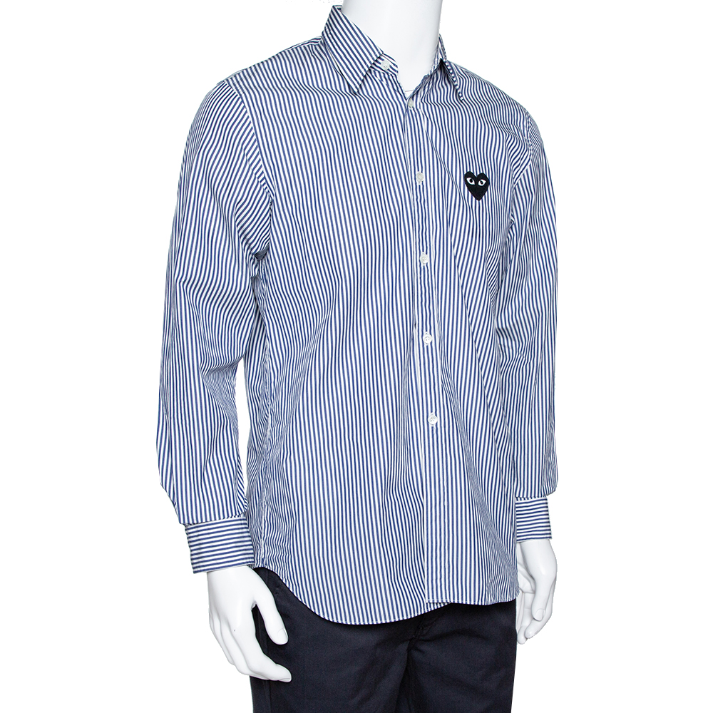 

Commes des Garcons Play Blue Striped Cotton Logo Detail Shirt, Navy blue