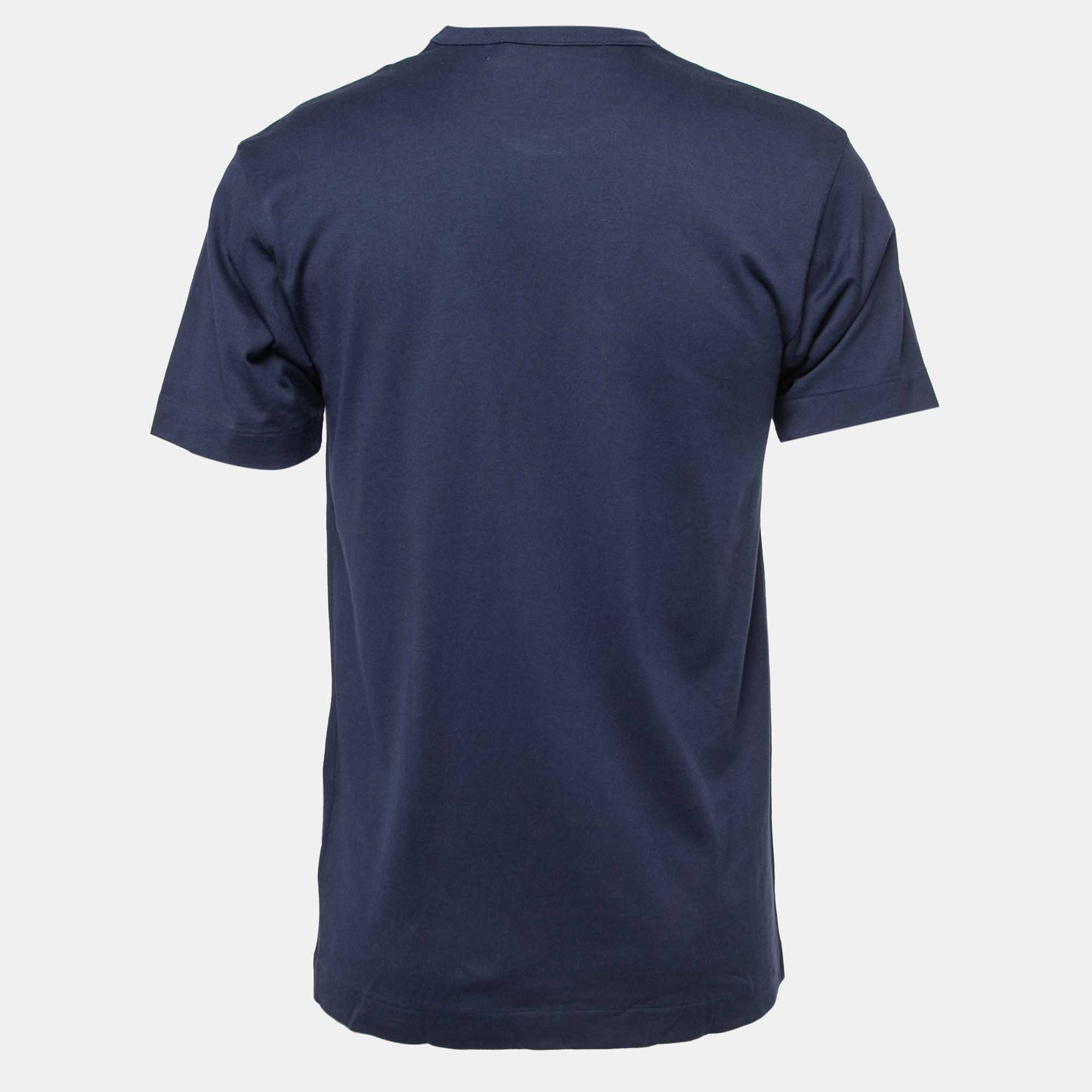 

Comme des Garcons Play Navy Blue Heart Print Cotton Crew Neck T-Shirt