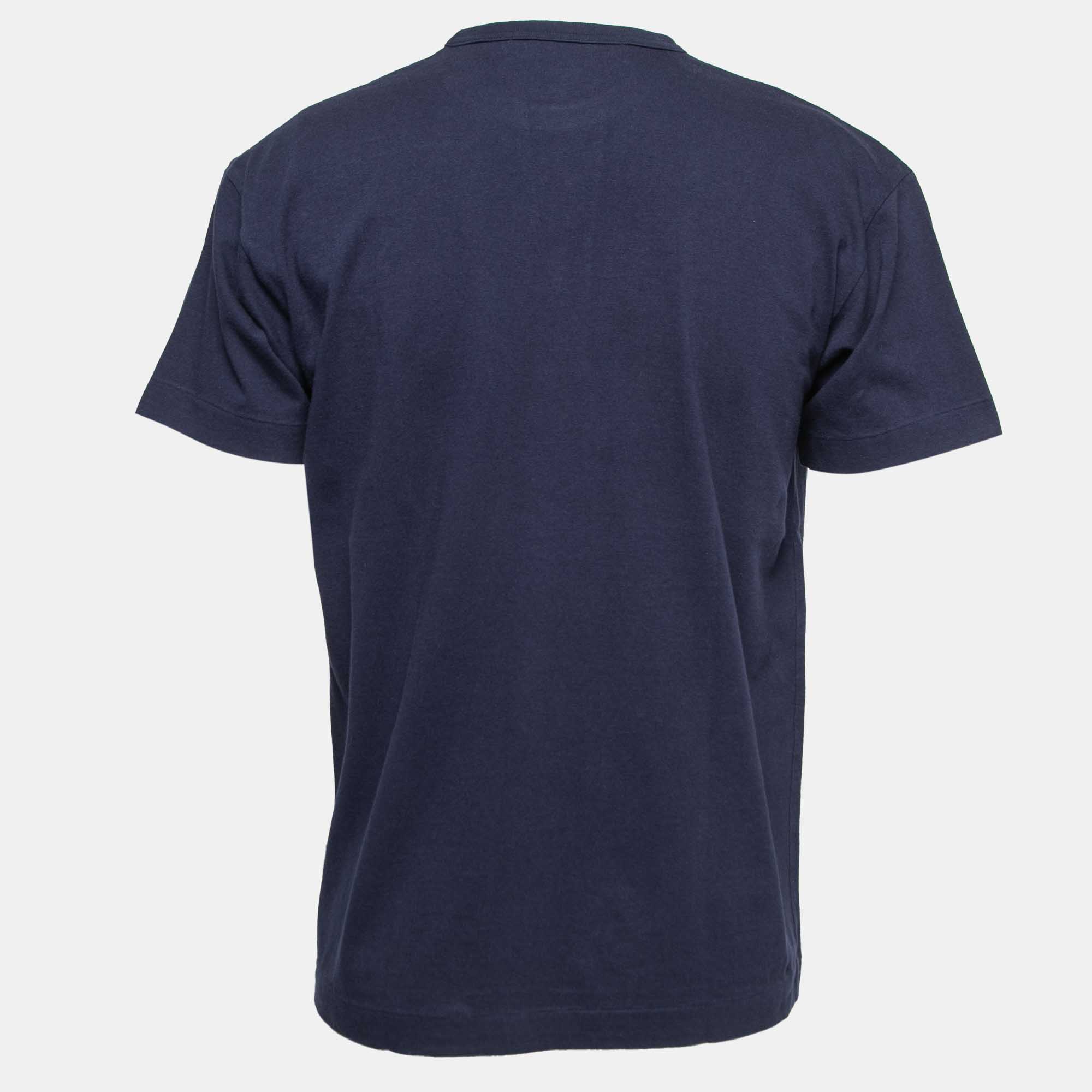 

Comme des Garcons Play Navy Blue Heart Appliqued Cotton Crew Neck T-Shirt
