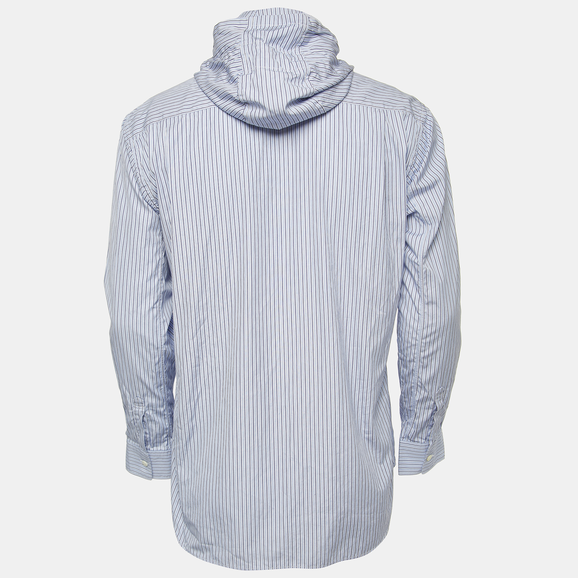

Comme des Garçons Blue Striped Cotton Button Front Hooded Full Sleeve Shirt