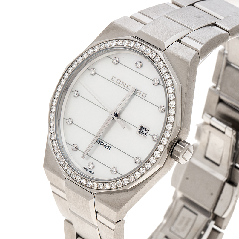 

Concord Mariner White Mother of Pearl Stainless Steel Diamond, Silver