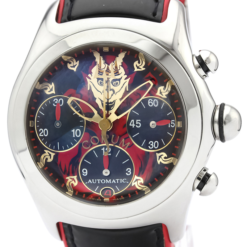 

Corum Black/Red Stainless Steel and Leather Bubble Lucifer Chronograph