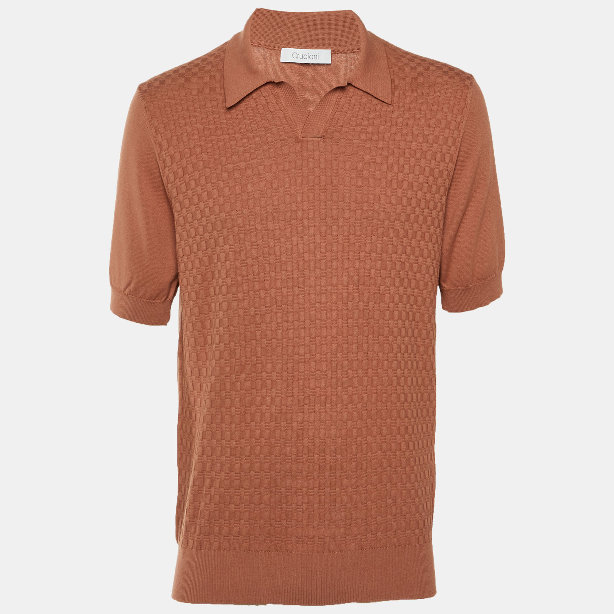 

Cruciani Brown Basketweave Knit Polo T-Shirt L