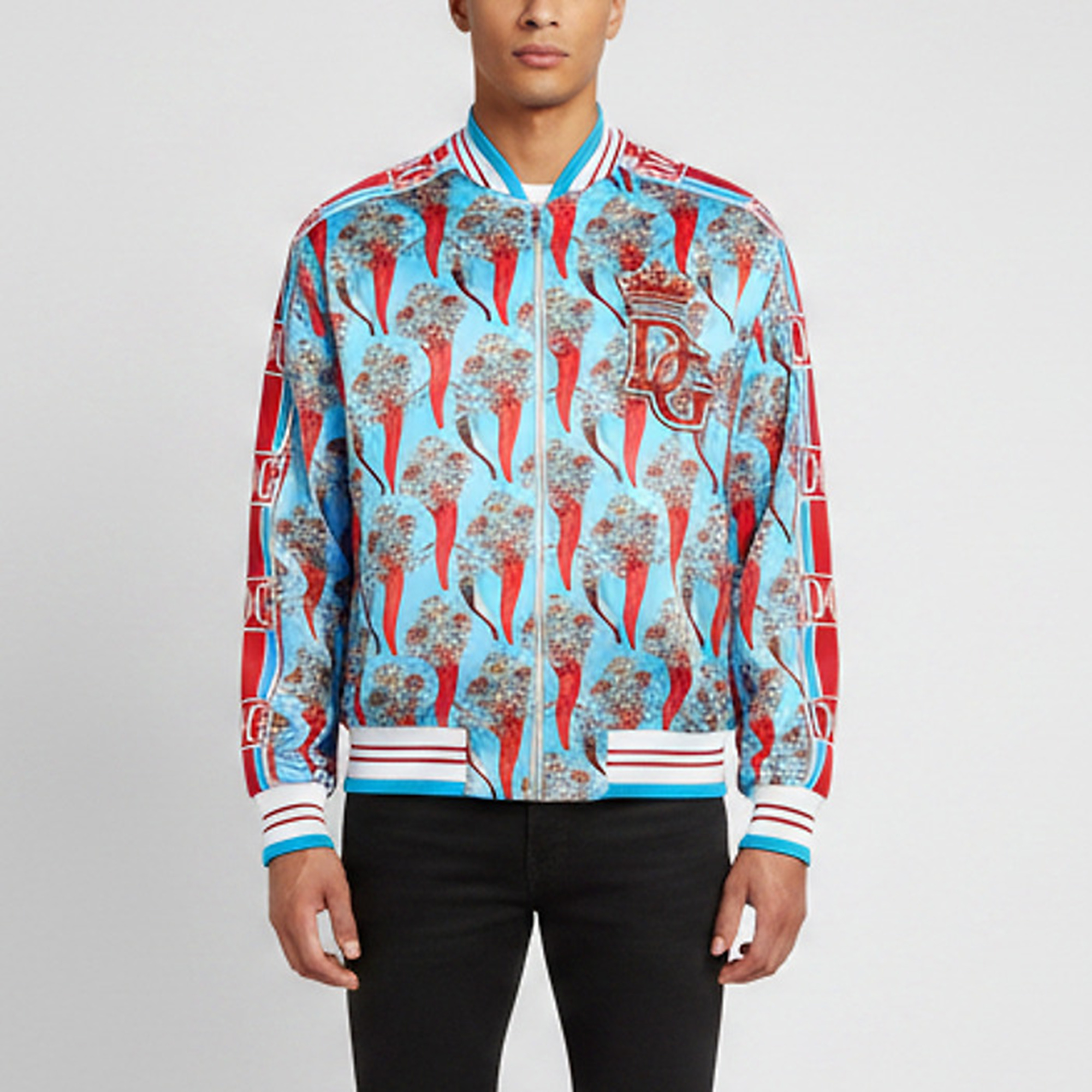 

Dolce & Gabbana Blue/Red Pepper Print Synthetic Track Jacket L