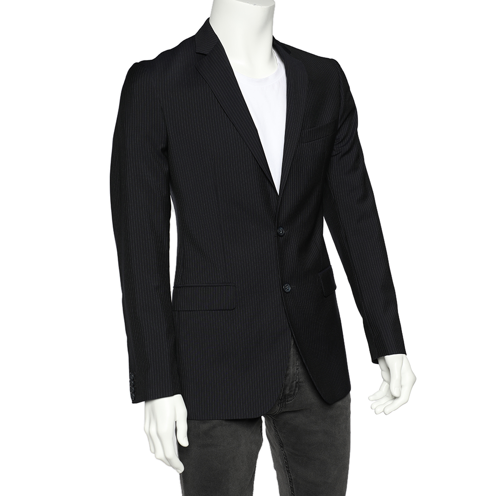 

Dolce & Gabbana Midnight Blue Striped Wool Single Breasted Blazer