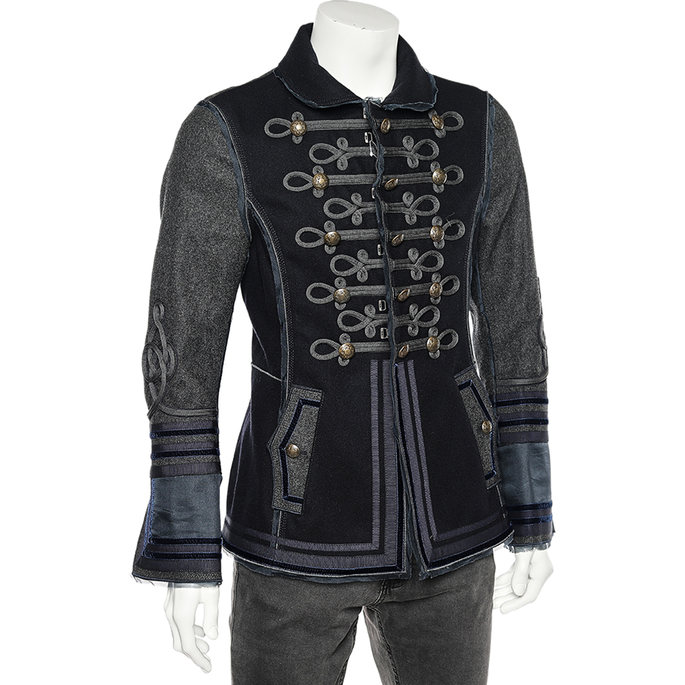 

D&G Navy Blue & Grey Wool Napoleon Military Jacket