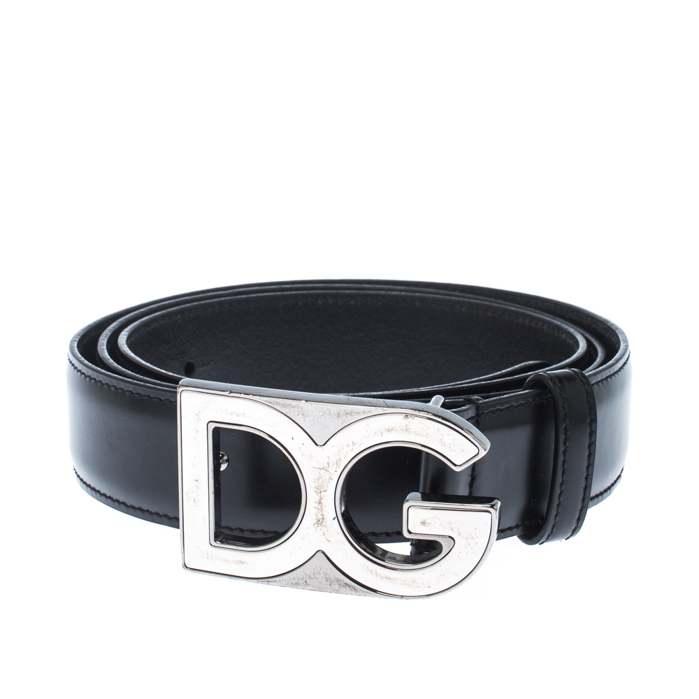 

D&G Black Leather Logo Buckle Belt