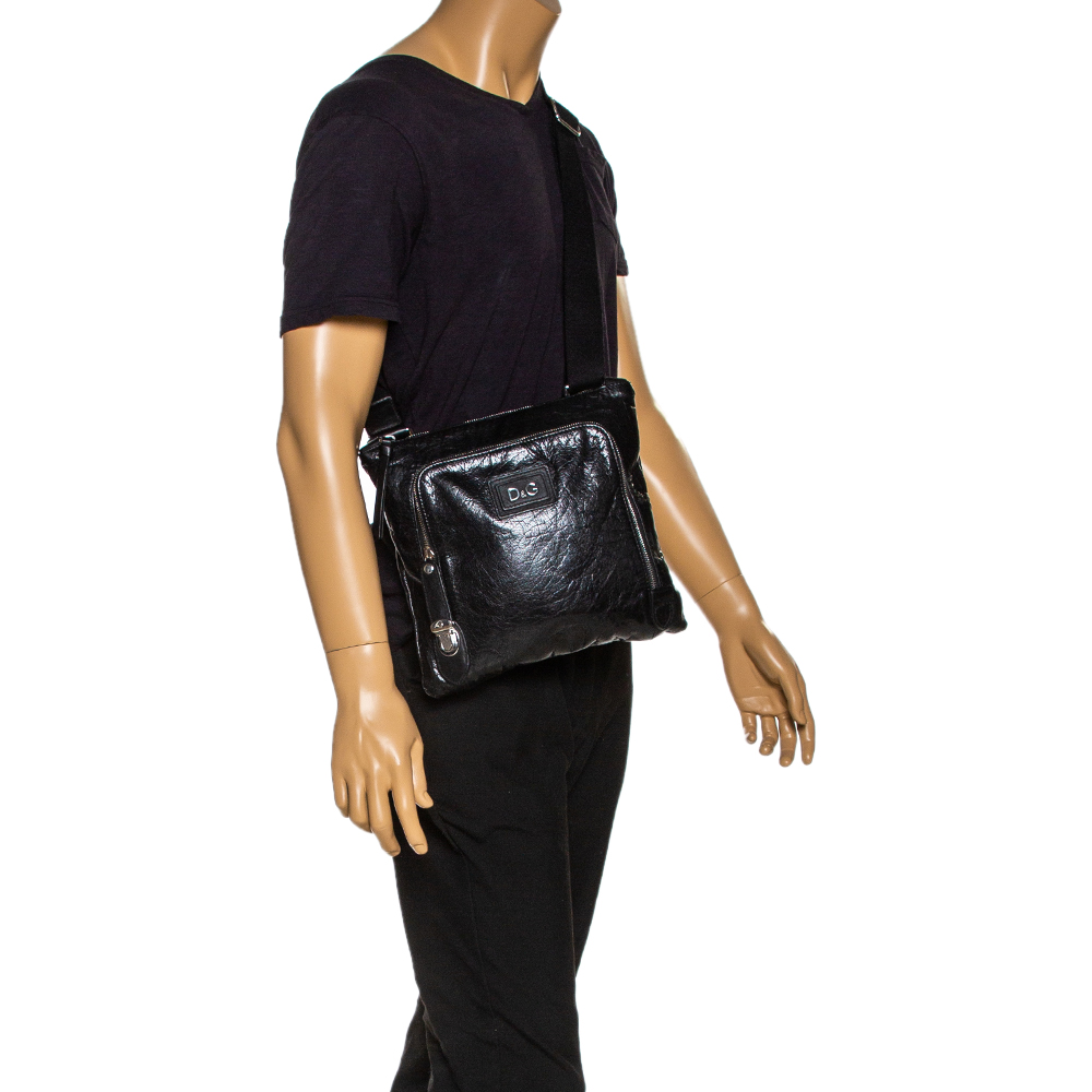 

D & G Black Leather Alan Messenger Bag