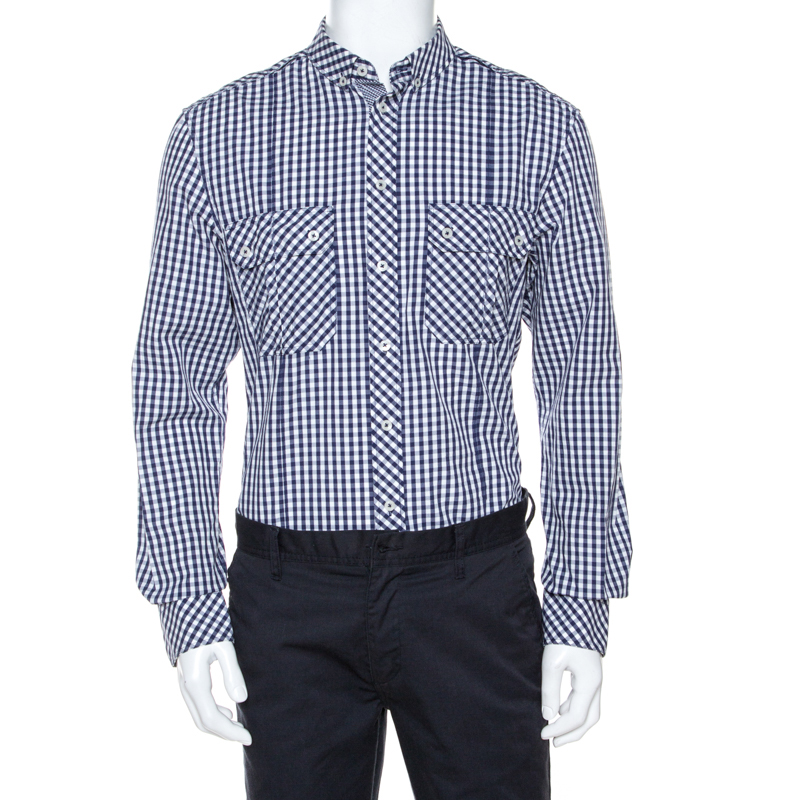D&G Bicolor Gingham Check Cotton Slim Fit Shirt XL