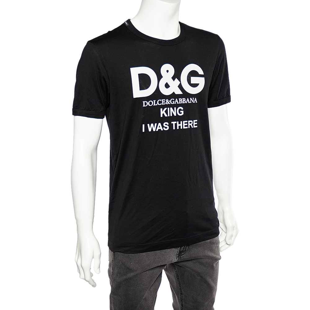 

Dolce & Gabbana Black Logo King I Was There Printed Cotton Crewneck T-Shirt