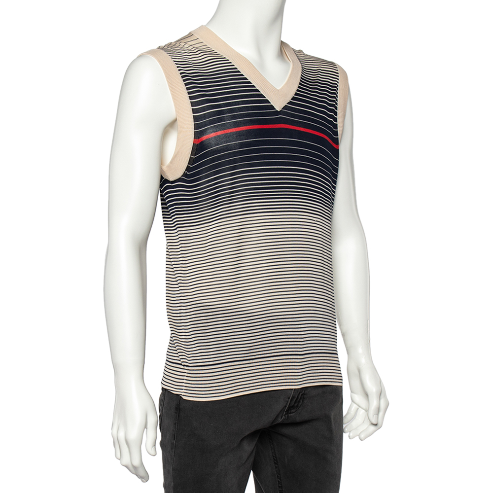 

D&G Cream Striped Silk Knit V-Neck Vest