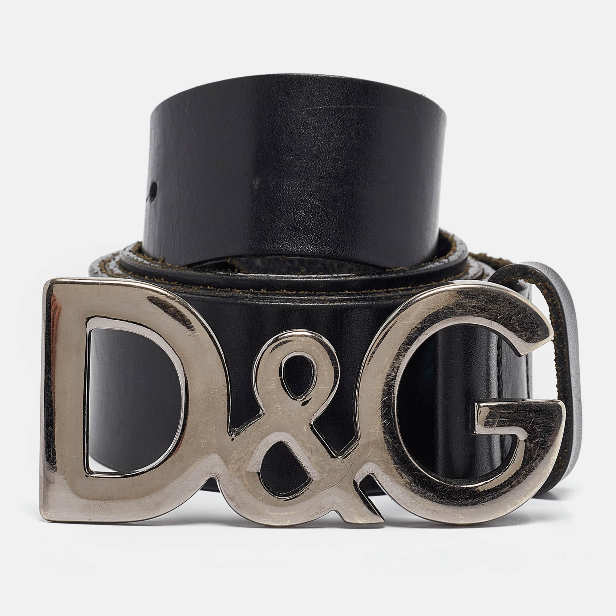 

D&G Black Leather DG Logo Buckle Belt