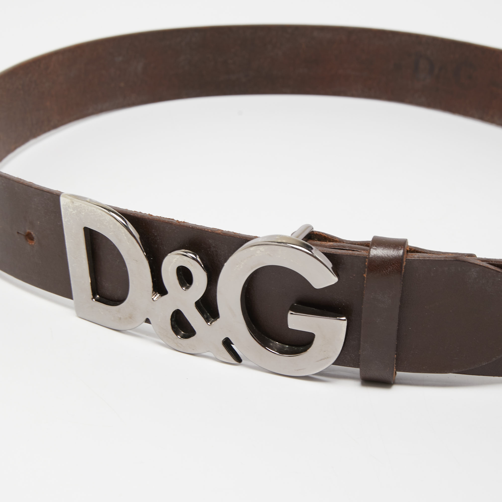 

D&G Dark Brown Leather Logo Buckle Belt