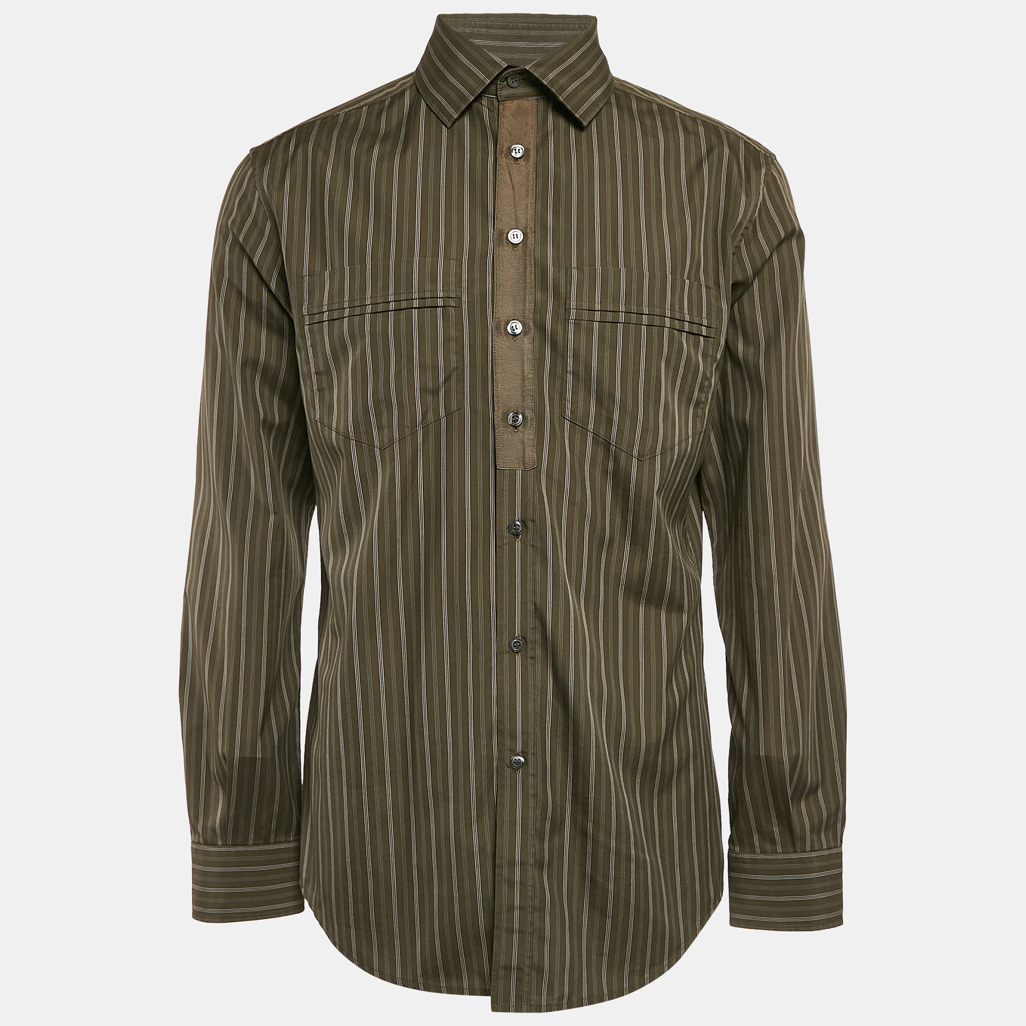 

D&G Green Striped Cotton Slim Shirt XXL