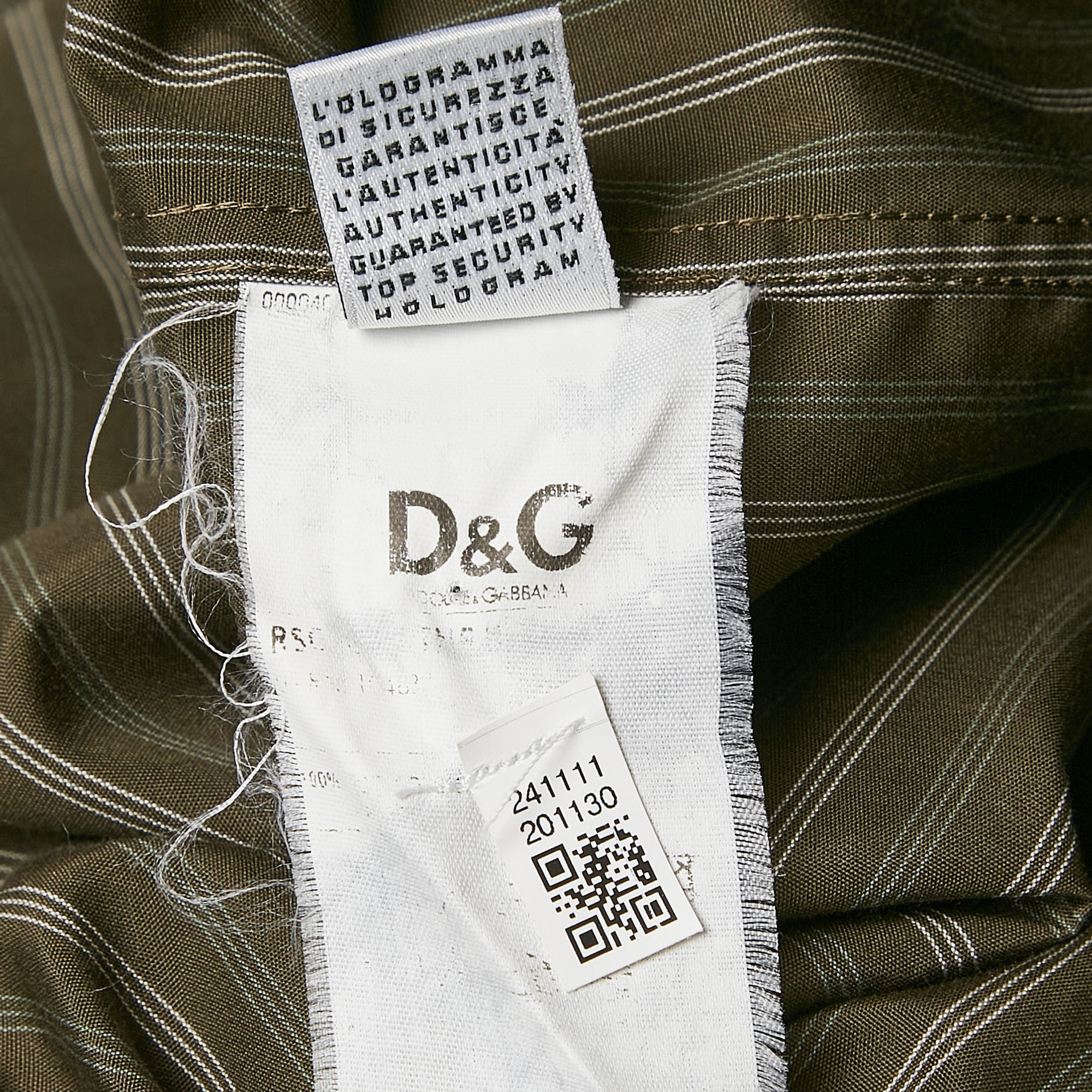 D&G Green Striped Cotton Slim Shirt XXL 