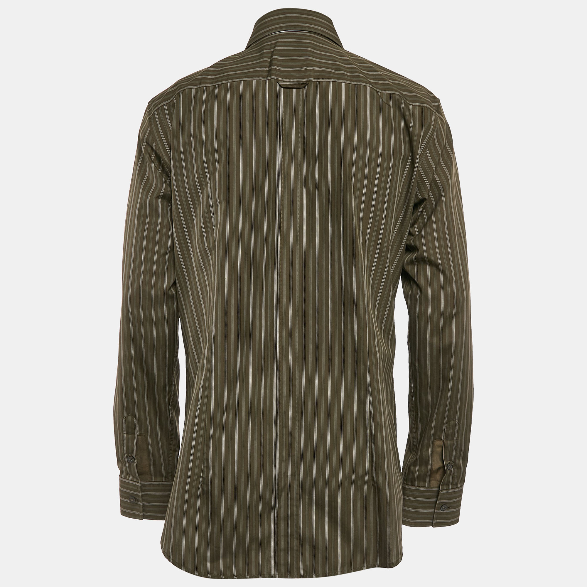 D&G Green Striped Cotton Slim Shirt XXL 