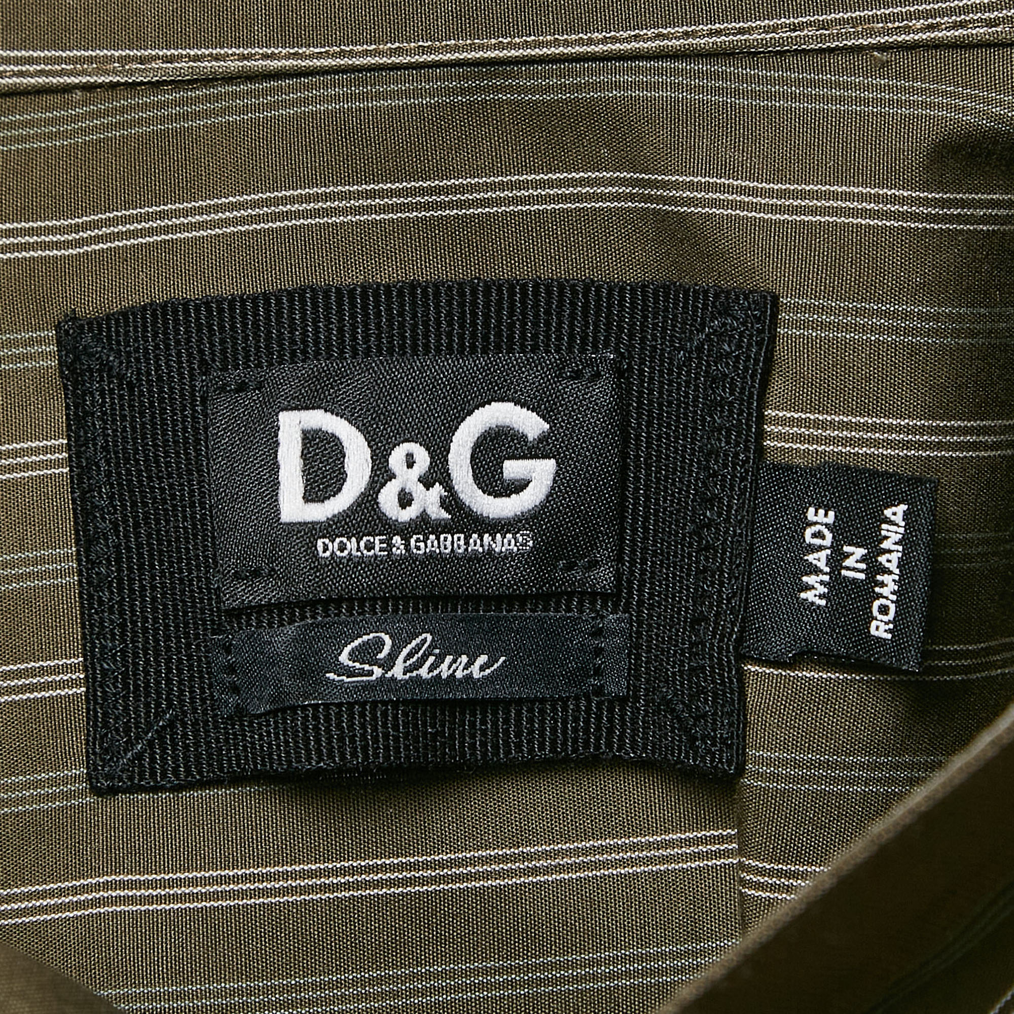 D&G Green Striped Cotton Slim Shirt XXL 