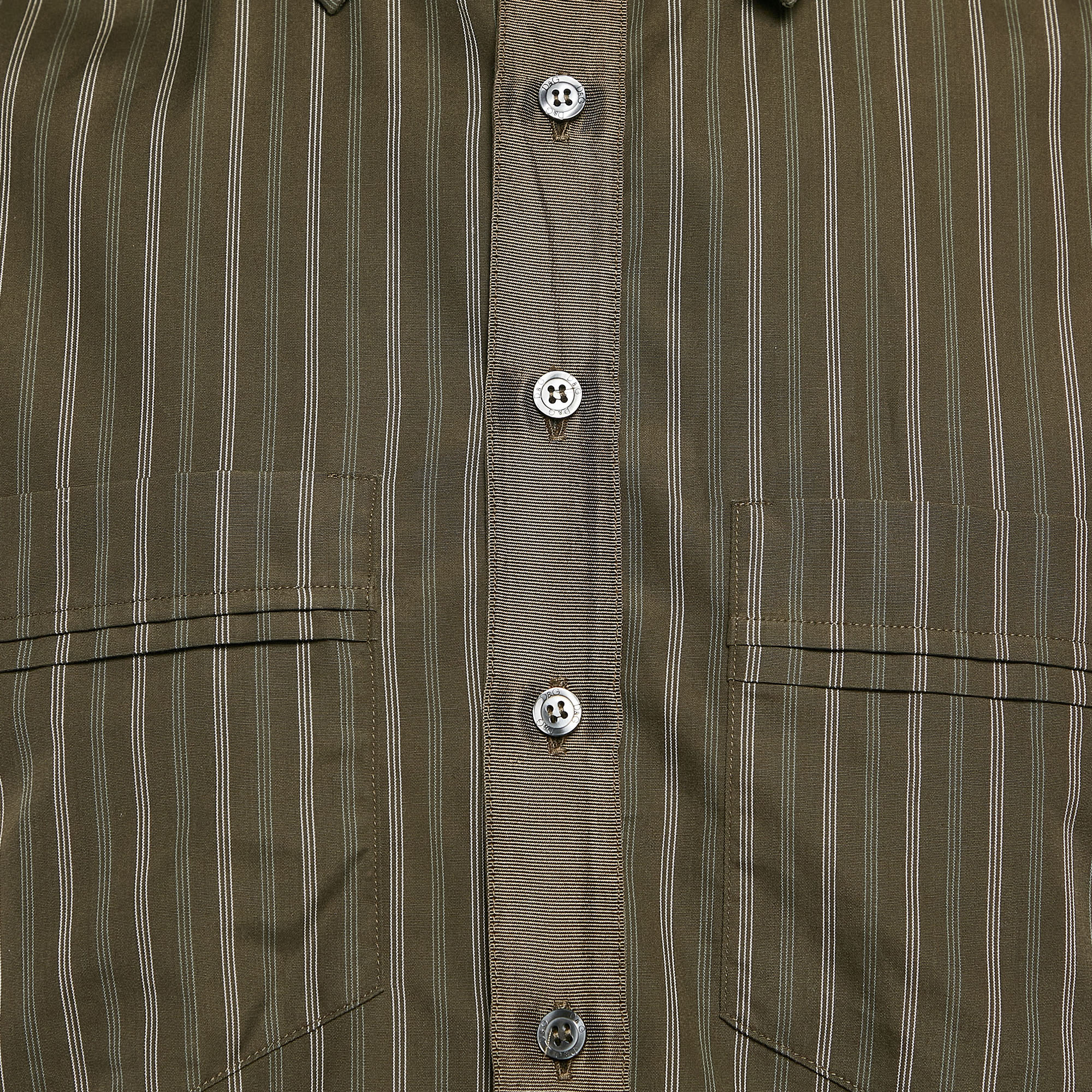 D&G Green Striped Cotton Slim Shirt XXL 