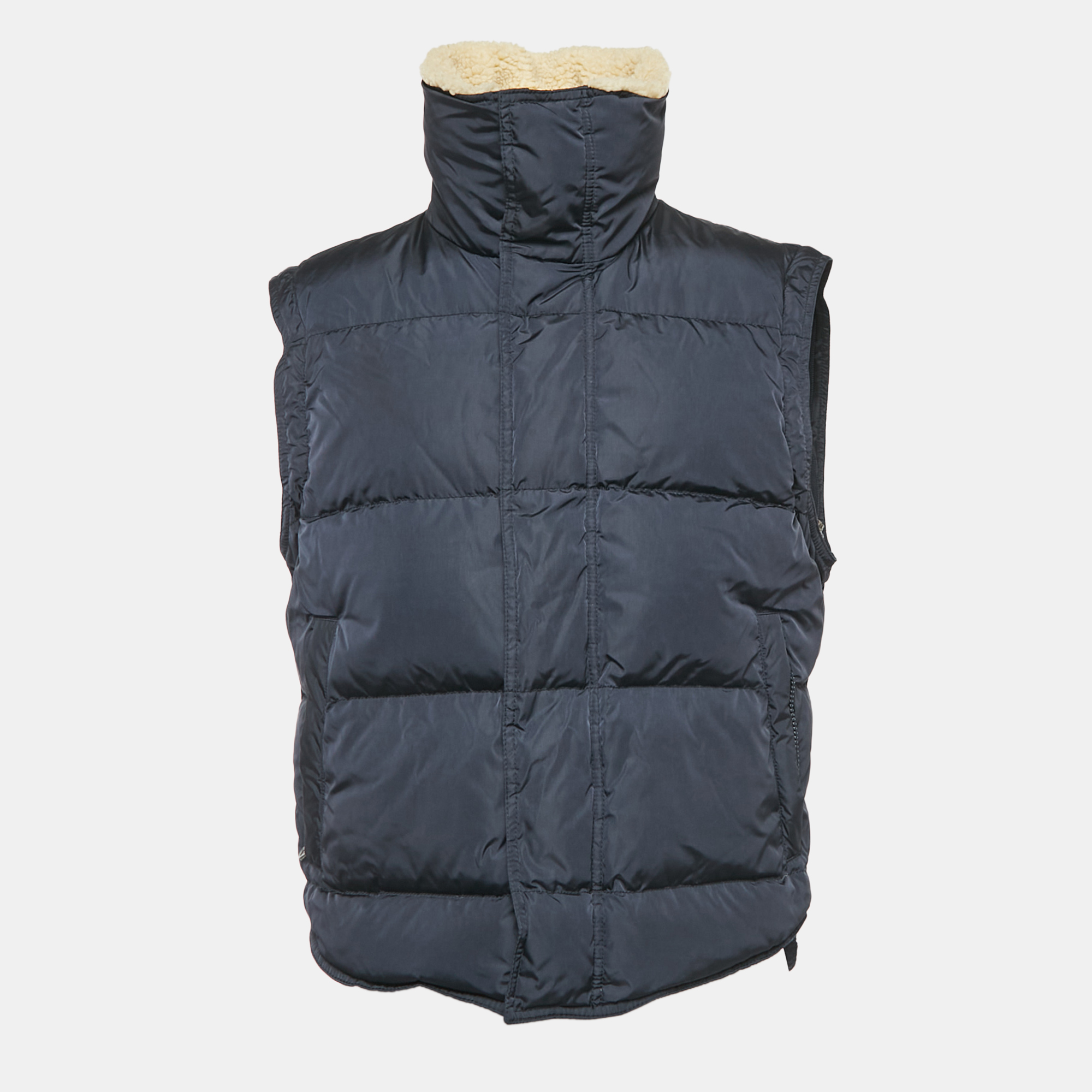 

Dolce & Gabbana Navy Blue Shearling Collar Nylon Puffer Vest L