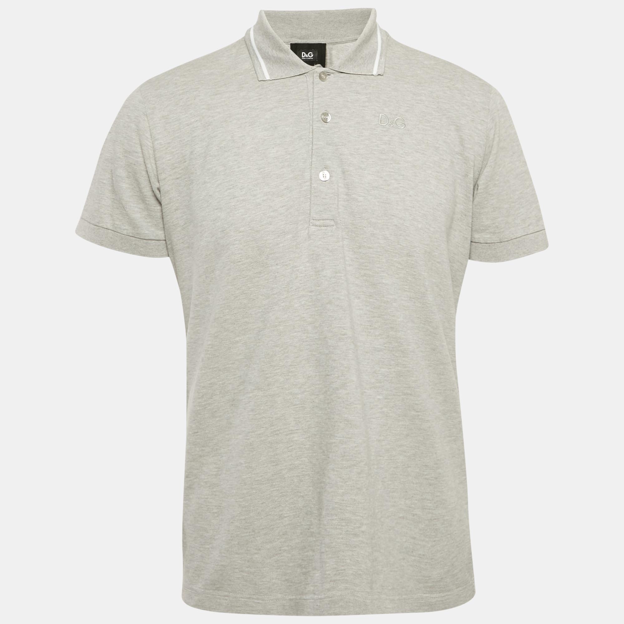 

D&G Grey Cotton Pique Polo T-Shirt L