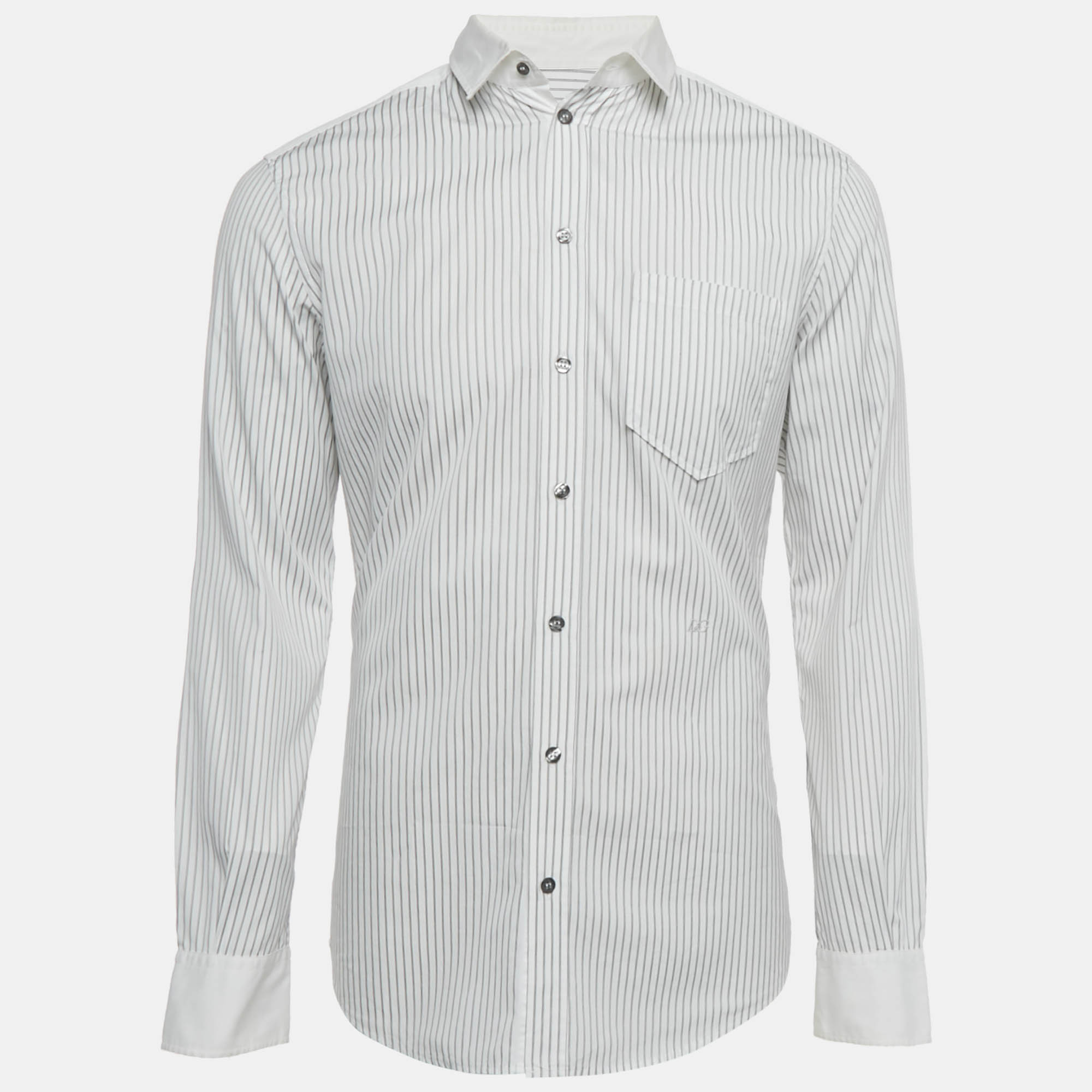 Pre-owned D & G White Striped Cotton Slim Fit Shirt M