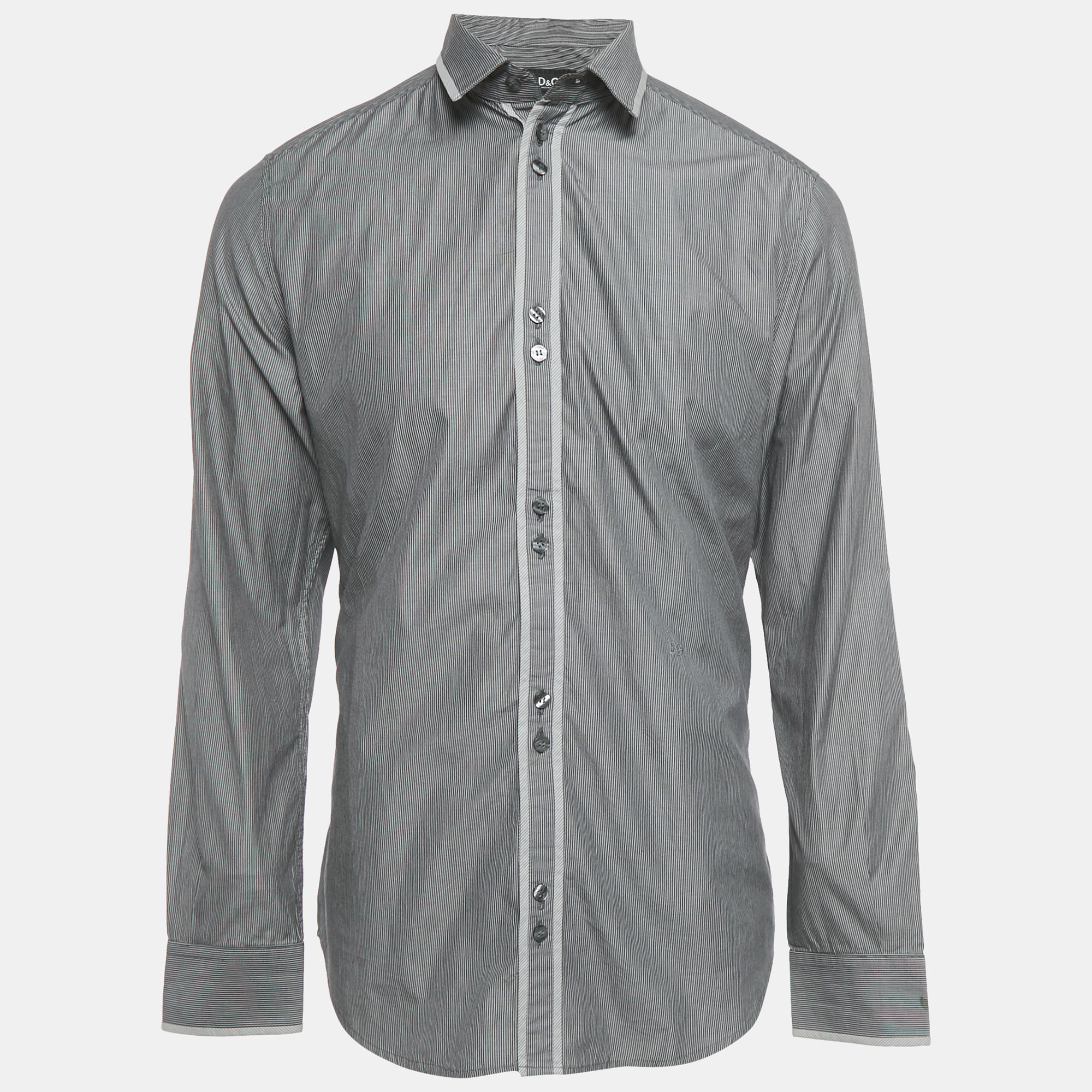 Pre-owned D & G Dolce & Gabbana Grey Stripe Cotton Button Front Shirt L In Gray