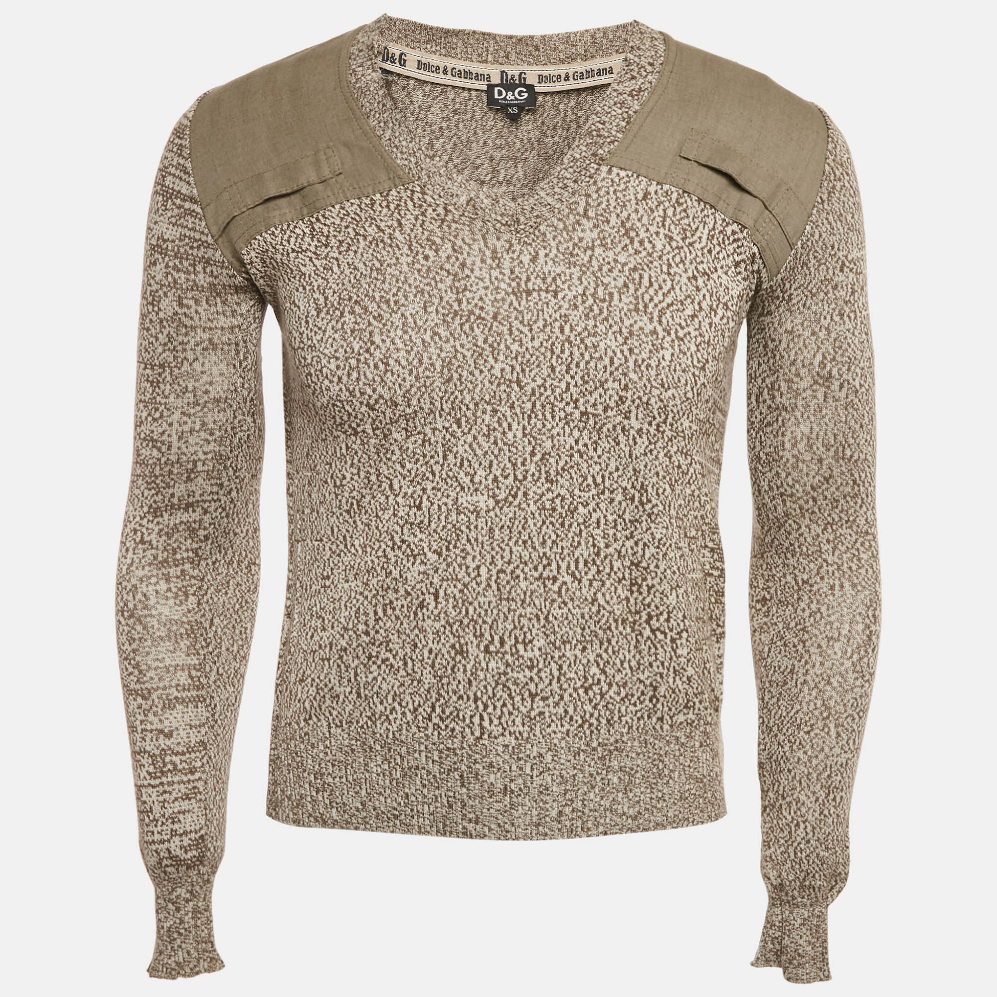 Pre-owned D & G Grey Knit Panel Detail V-neck Long Sleeve Sweater Xs In Gray