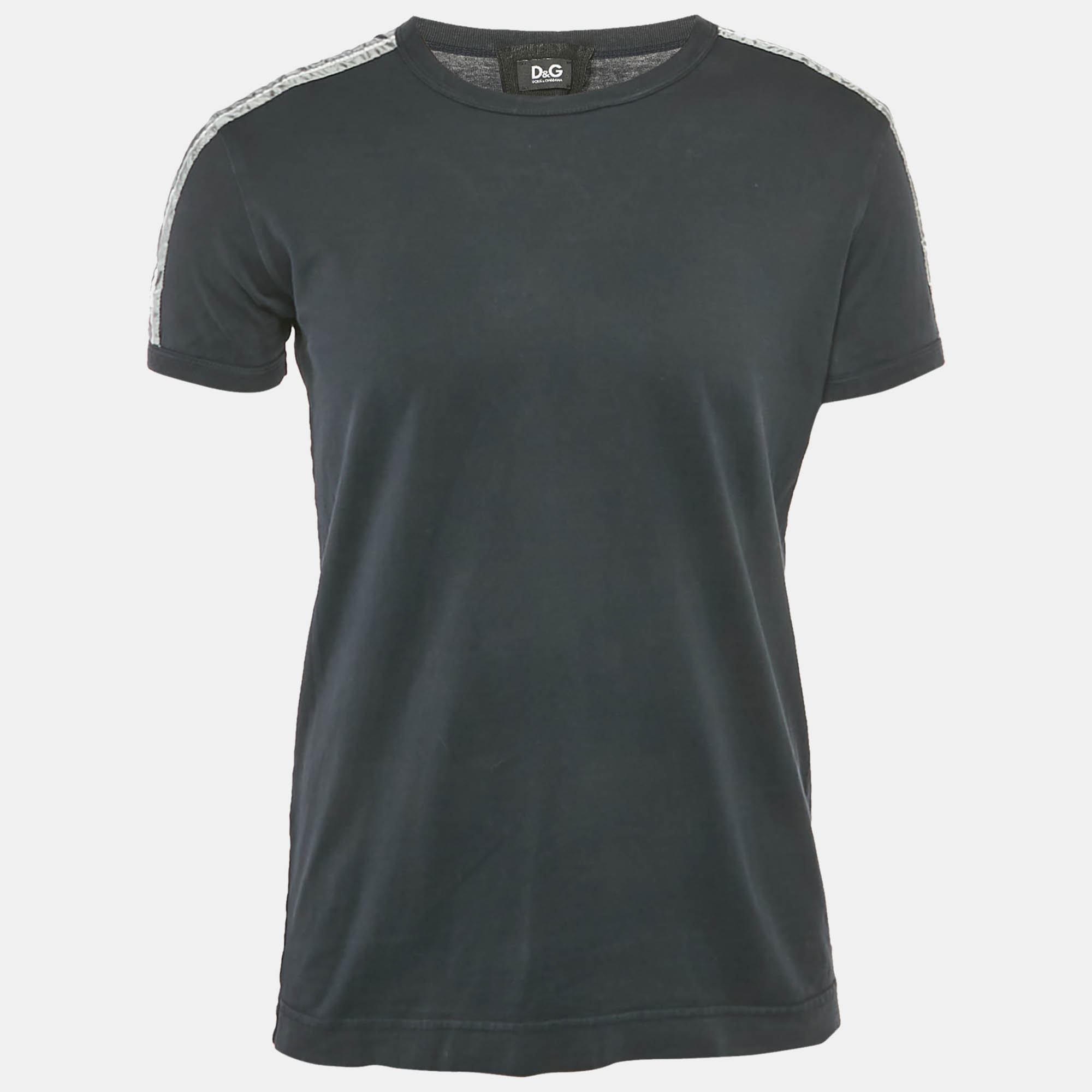 

D&G Navy Blue Cotton Striped Band Trim Detail Cotton T-Shirt L