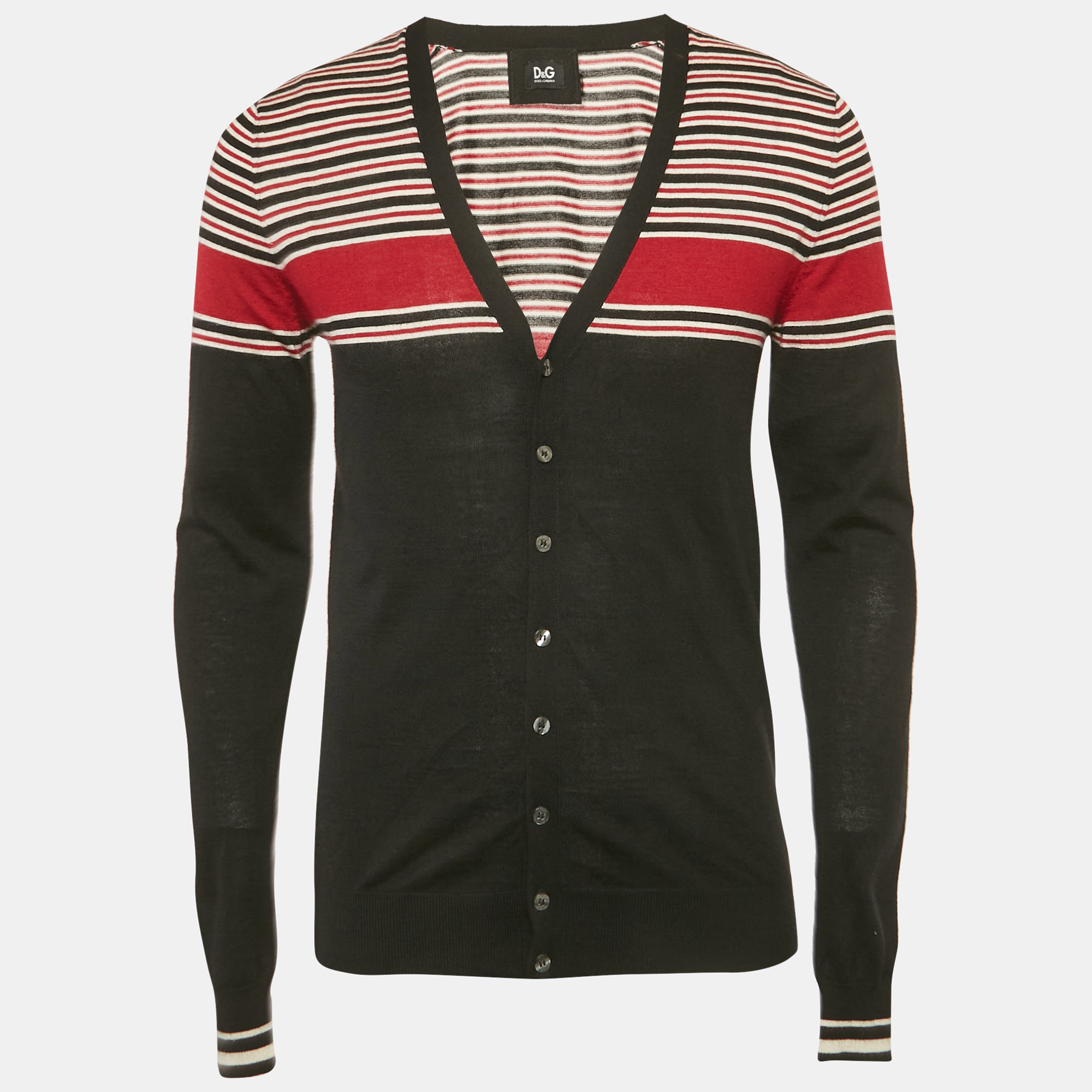 

D&G Black Striped Cashmere Cardigan M